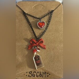 Red and black  Double Layer heart and rumple minze mini bottle charm Necklace